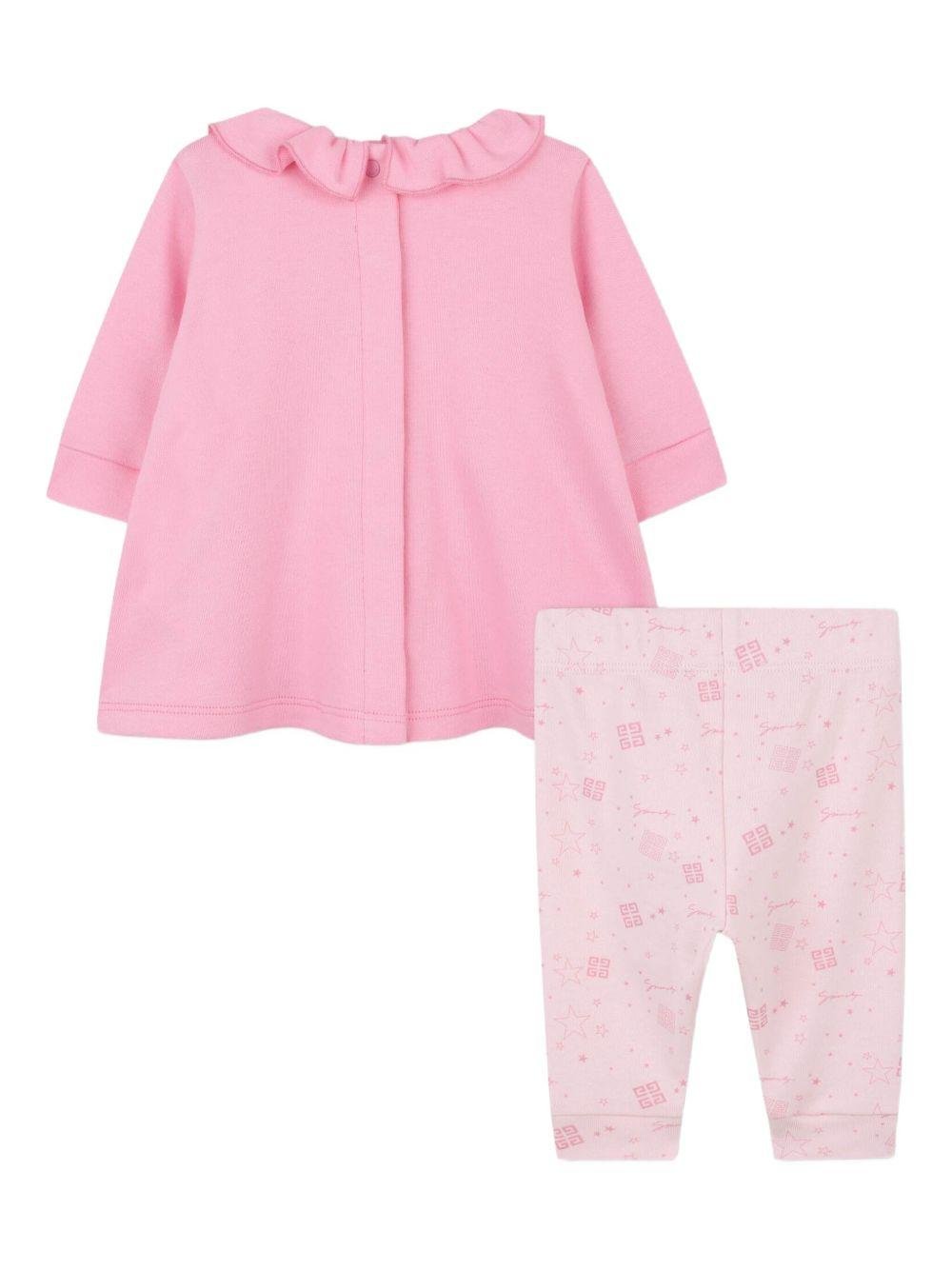 Set completo sportivo t-shirt e pantaloni Givenchy Kids rosa con dettaglio ruches - Rubino Kids