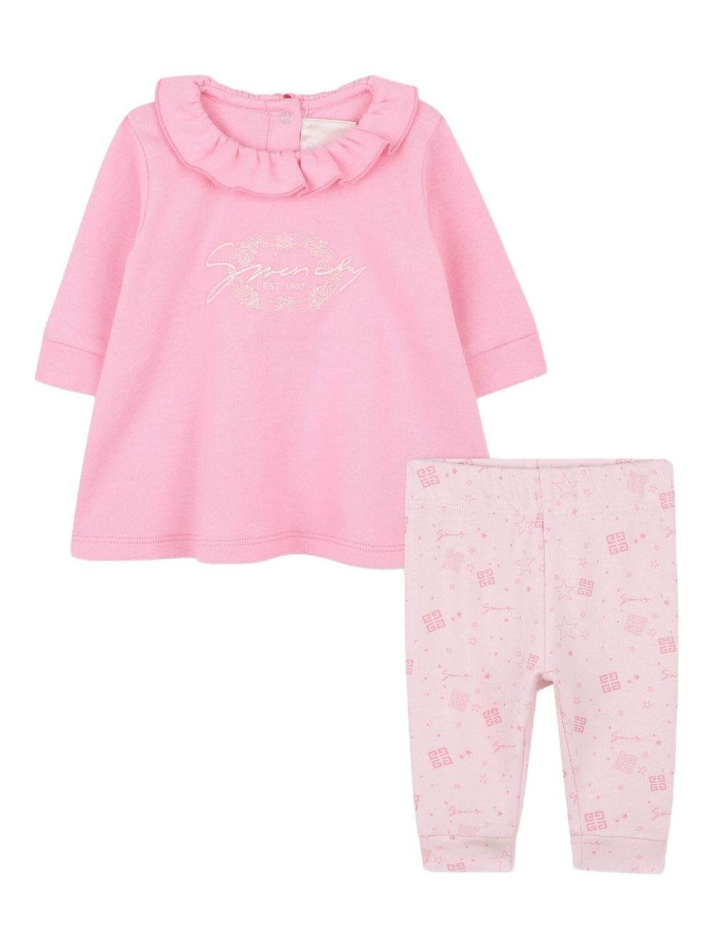 Set completo sportivo t-shirt e pantaloni Givenchy Kids rosa con dettaglio ruches - Rubino Kids
