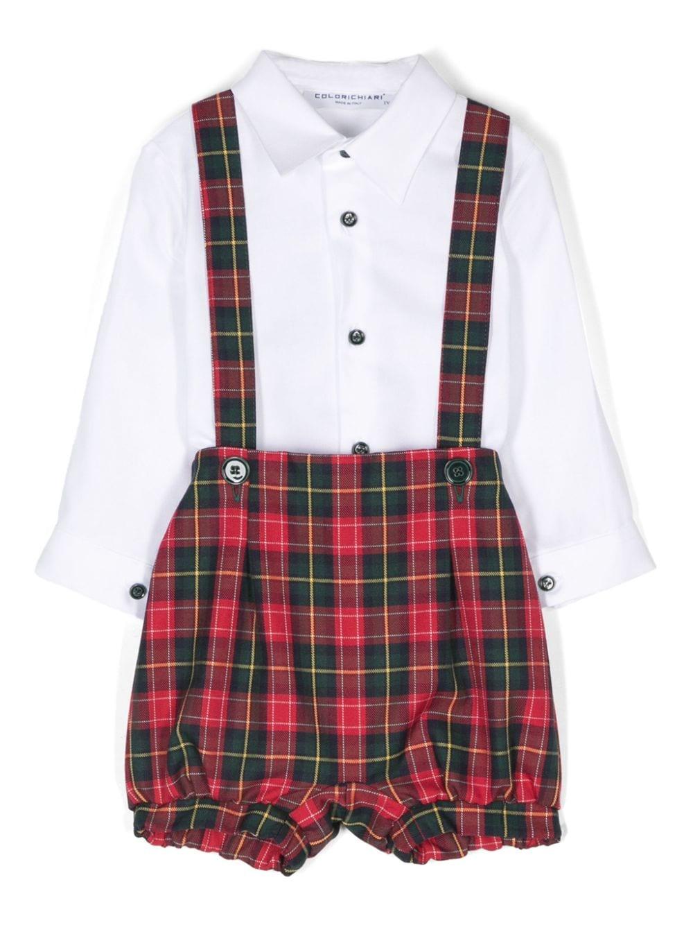 Set con shorts a quadri per neonato Colorichiari verde con dettaglio tasca finta - Rubino Kids