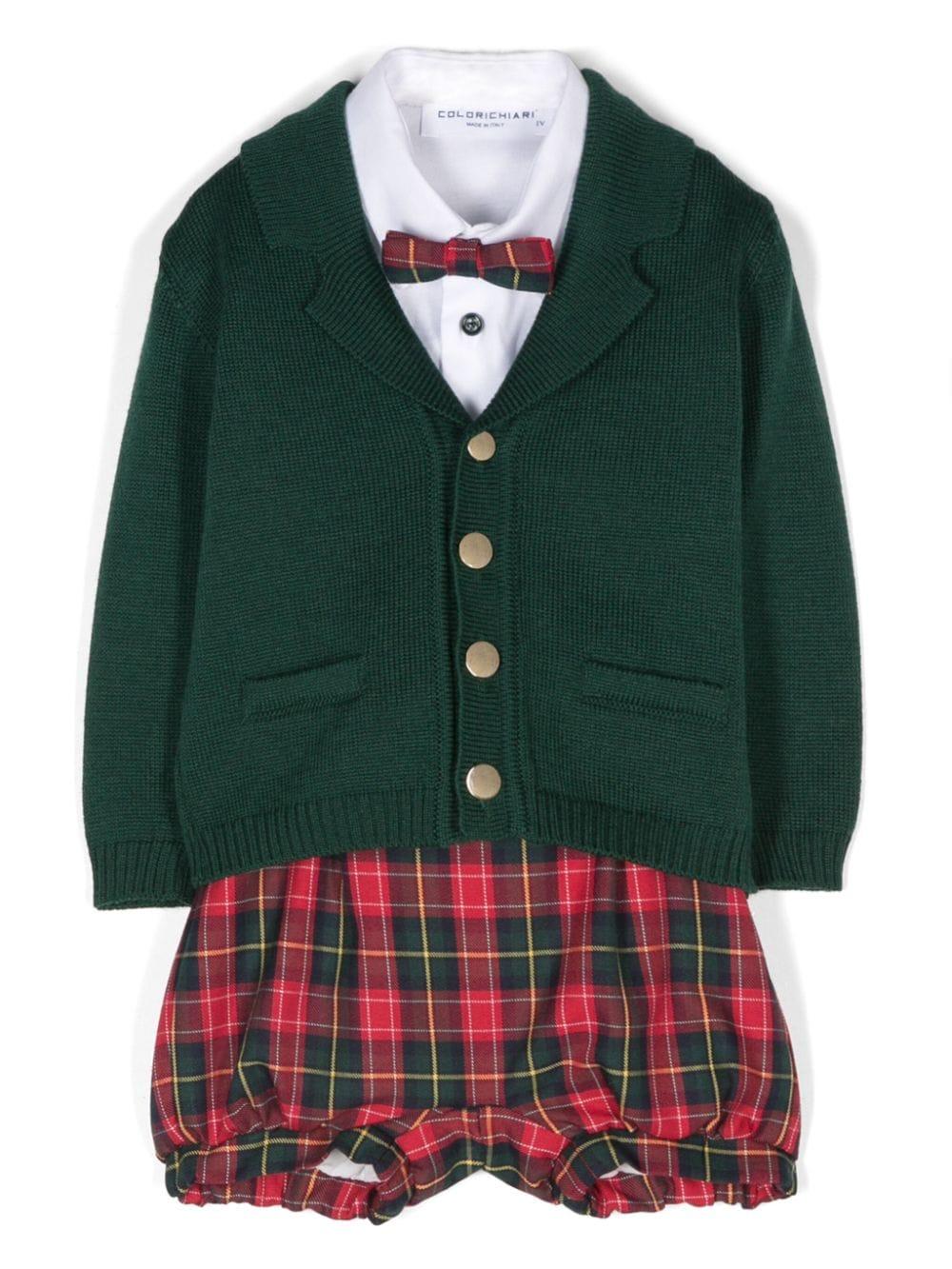 Set con shorts a quadri per neonato Colorichiari verde con dettaglio tasca finta - Rubino Kids