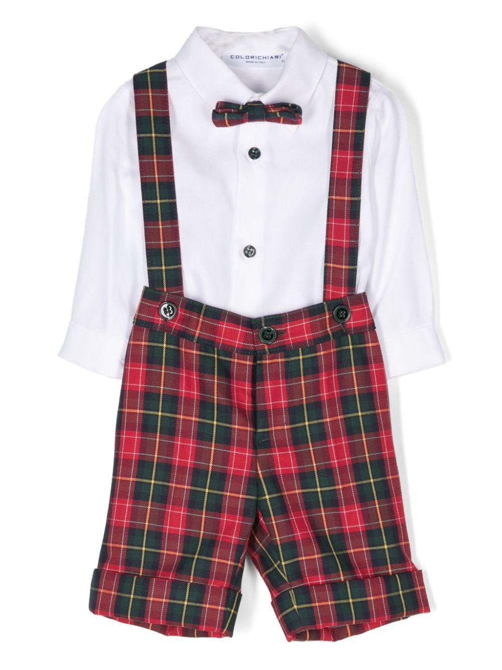 Set con shorts a quadri per neonato Colorichiari verde con dettaglio tasca finta - Rubino Kids
