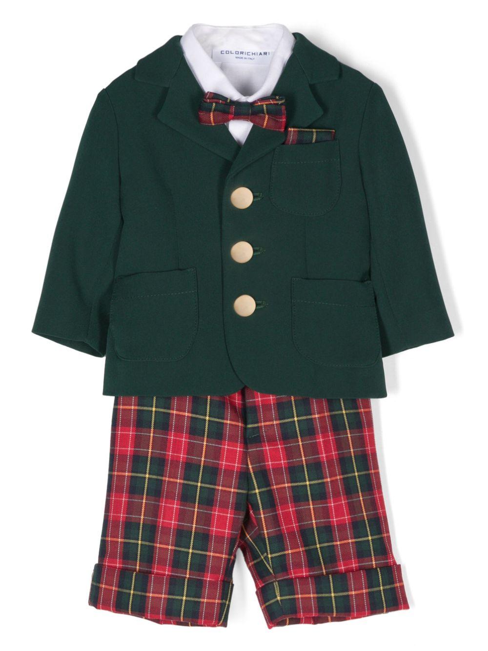 Set con shorts a quadri per neonato Colorichiari verde con dettaglio tasca finta - Rubino Kids