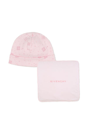 Givenchy Kids pink blanket and hat set with all-over graphic print