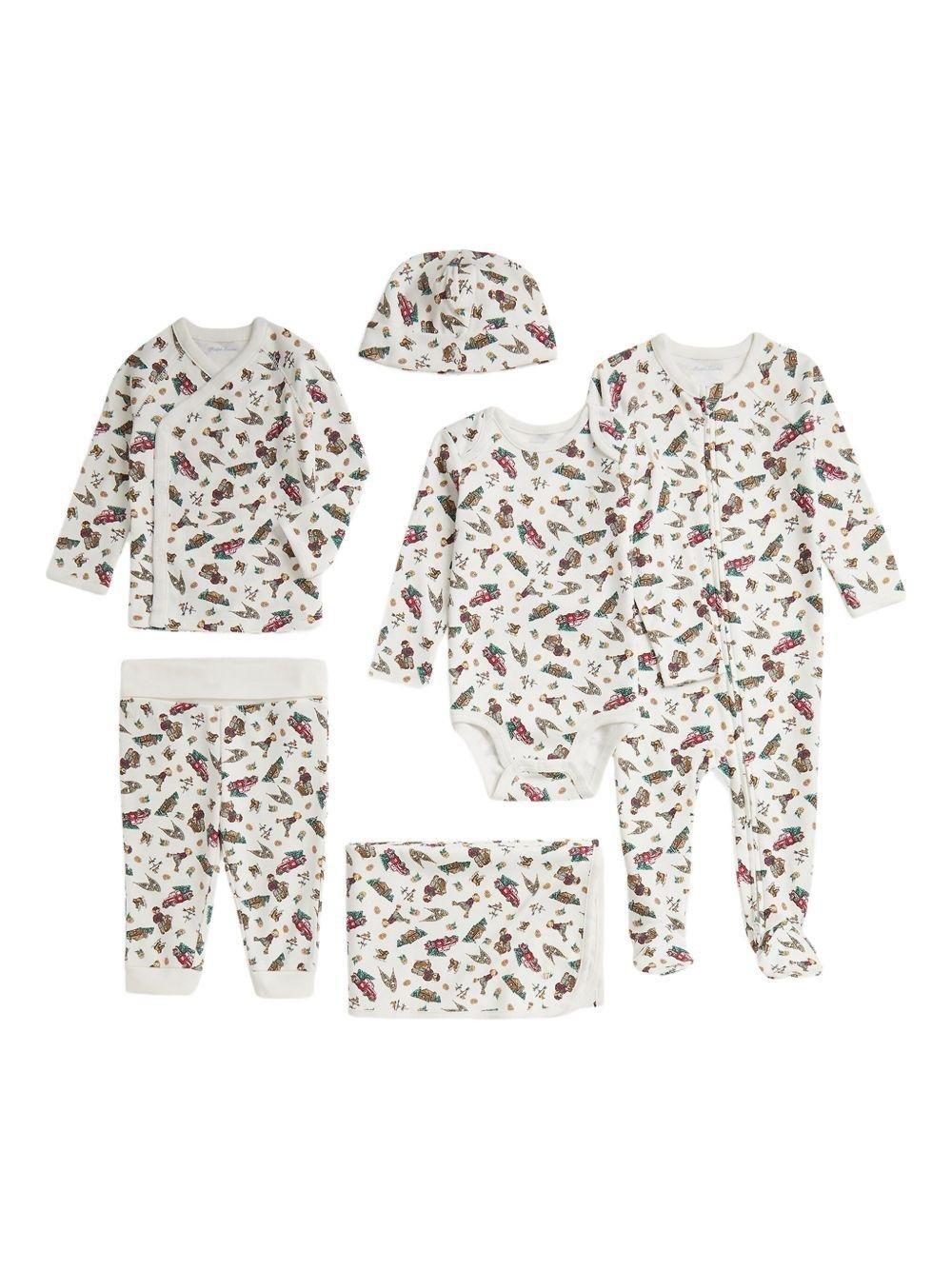 Set da sei pezzi per neonato Polo Ralph Lauren Kids bianco con stampa Polo Bear - Rubino Kids