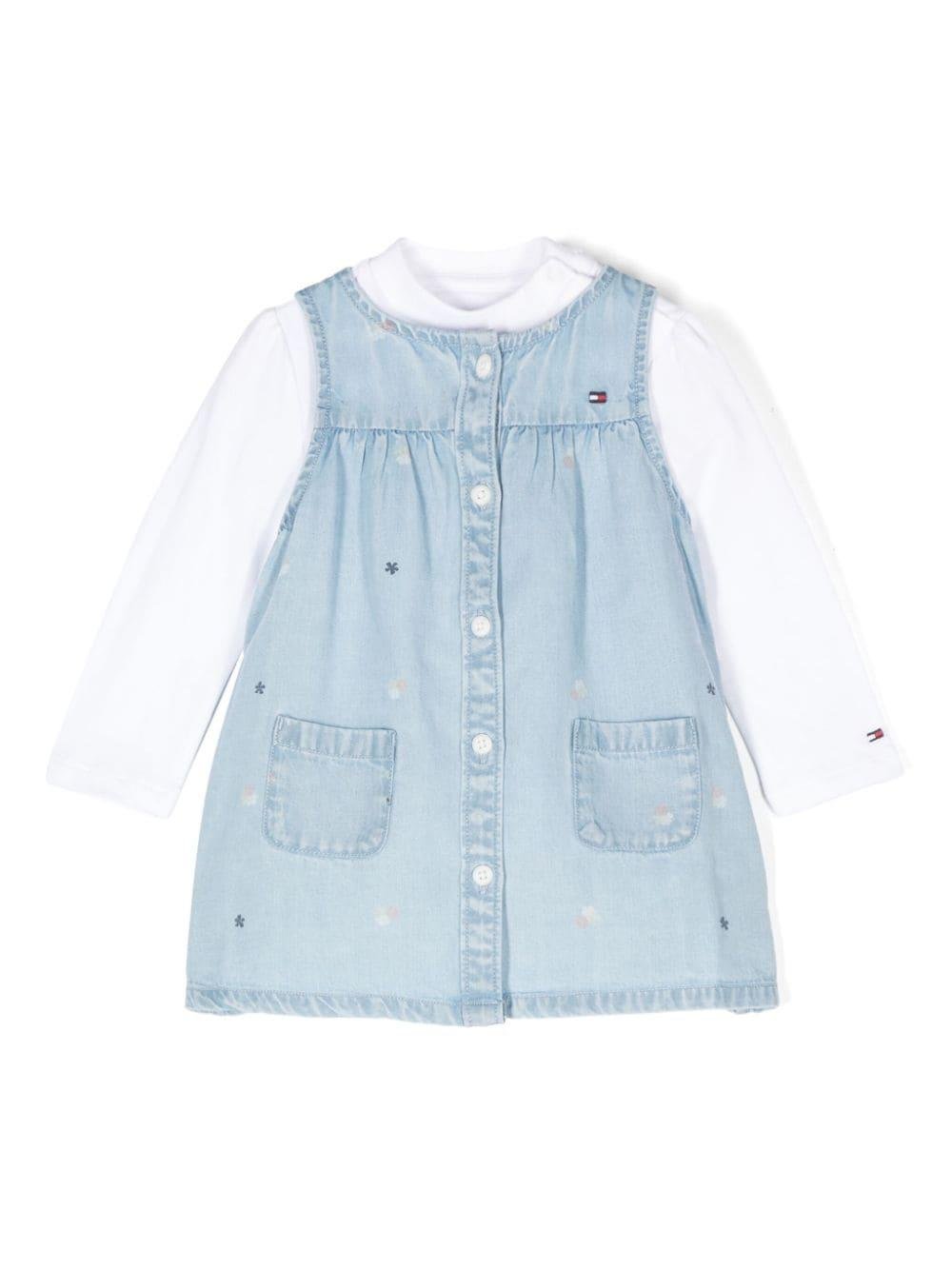 Set di abiti con stampa logo per neonata Tommy Hilfiger Junior azzurro con scollo rotondo - Rubino Kids