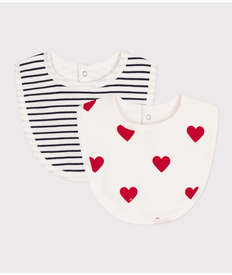 Set di due bavaglini per neonati Petit Bateau multicolore con motivo a cuori - Rubino Kids