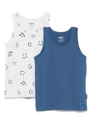 Set of two Molo blue Jayden boys' tank tops with mini logo tag
