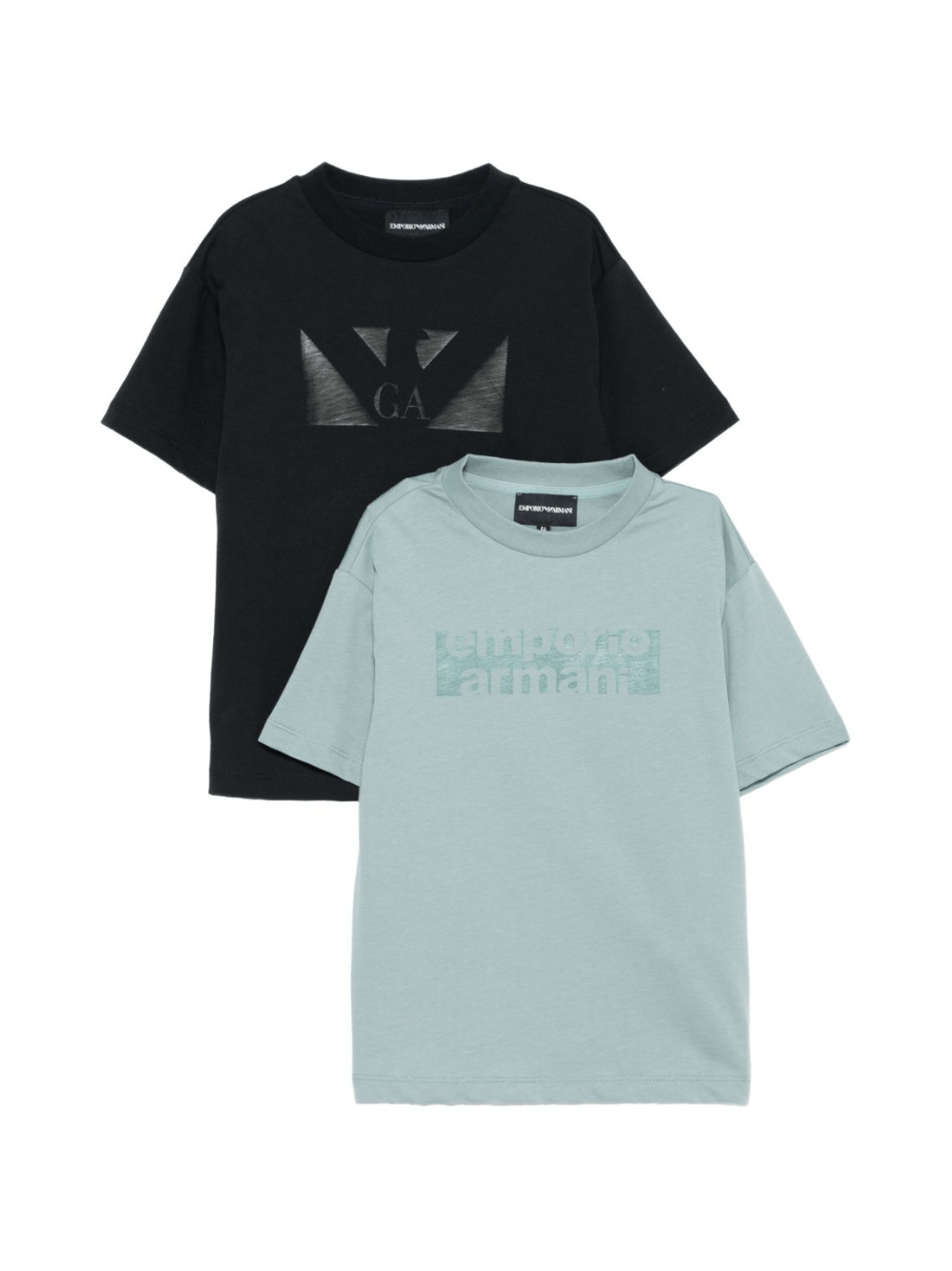 Set di due t-shirt per bambino Emporio Armani Kids blu con logo sul davanti - Rubino Kids