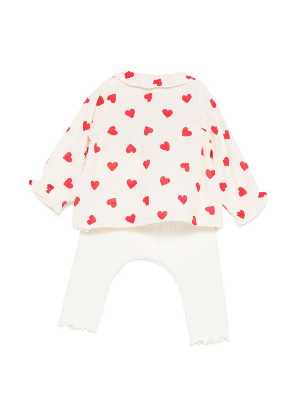 Set di t-shirt e pantaloni per neonata Petit Bateau bianco con stampa a cuori - Rubino Kids