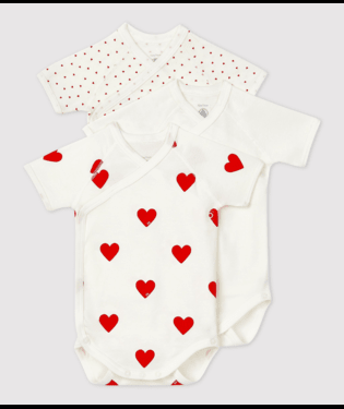 Set di tre body per neonati Petit Bateau bianco con maniche corte - Rubino Kids