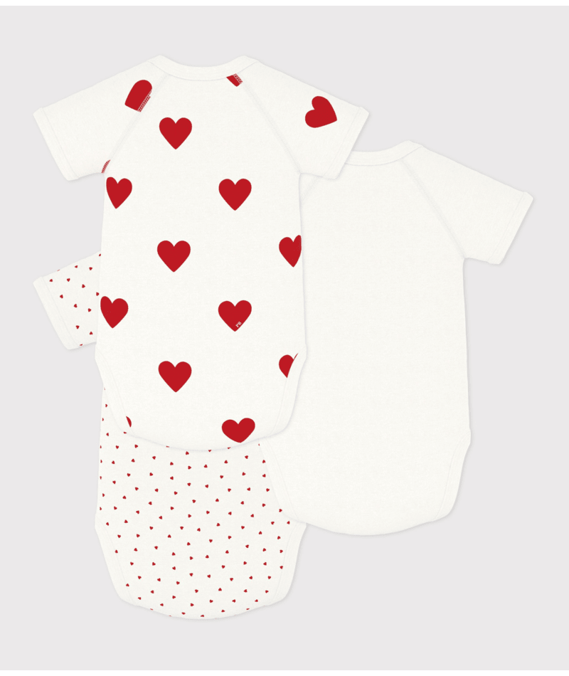 Set di tre body per neonati Petit Bateau bianco con maniche corte - Rubino Kids