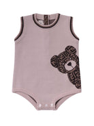 Set due pezzi per neonati Fendi Kids beige con ricamo orsetto sul davanti con logo FF - Rubino Kids