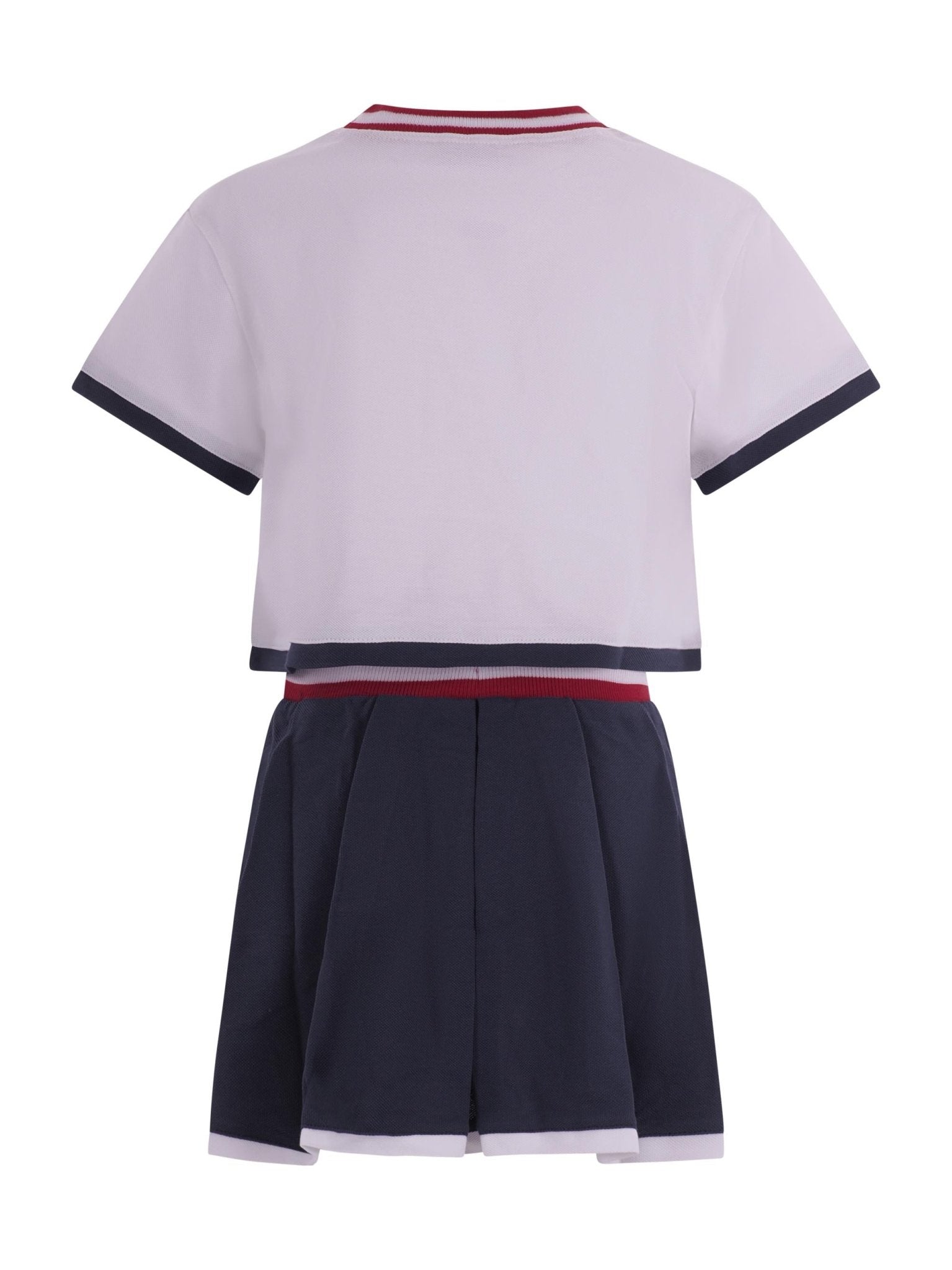 Set due pezzi t-shirt gonna plissettata per bambina Monnalisa blu con stampa grafica sul davanti - Rubino Kids