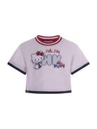 Set due pezzi t-shirt gonna plissettata per bambina Monnalisa blu con stampa grafica sul davanti - Rubino Kids
