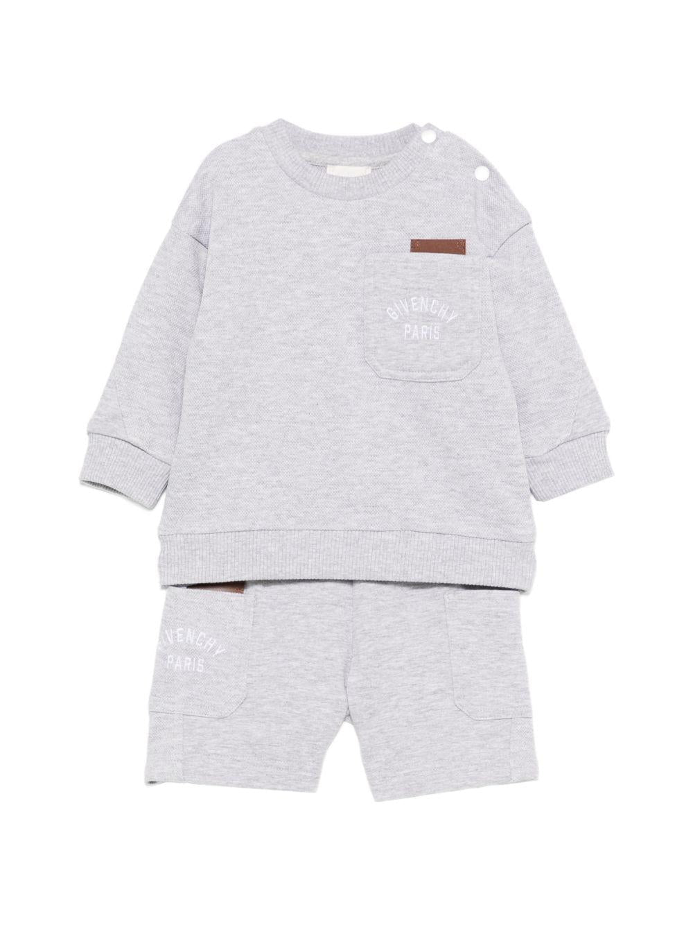 Set felpa e shorts per neonato Givenchy Kids grigio con tasca sul davanti - Rubino Kids