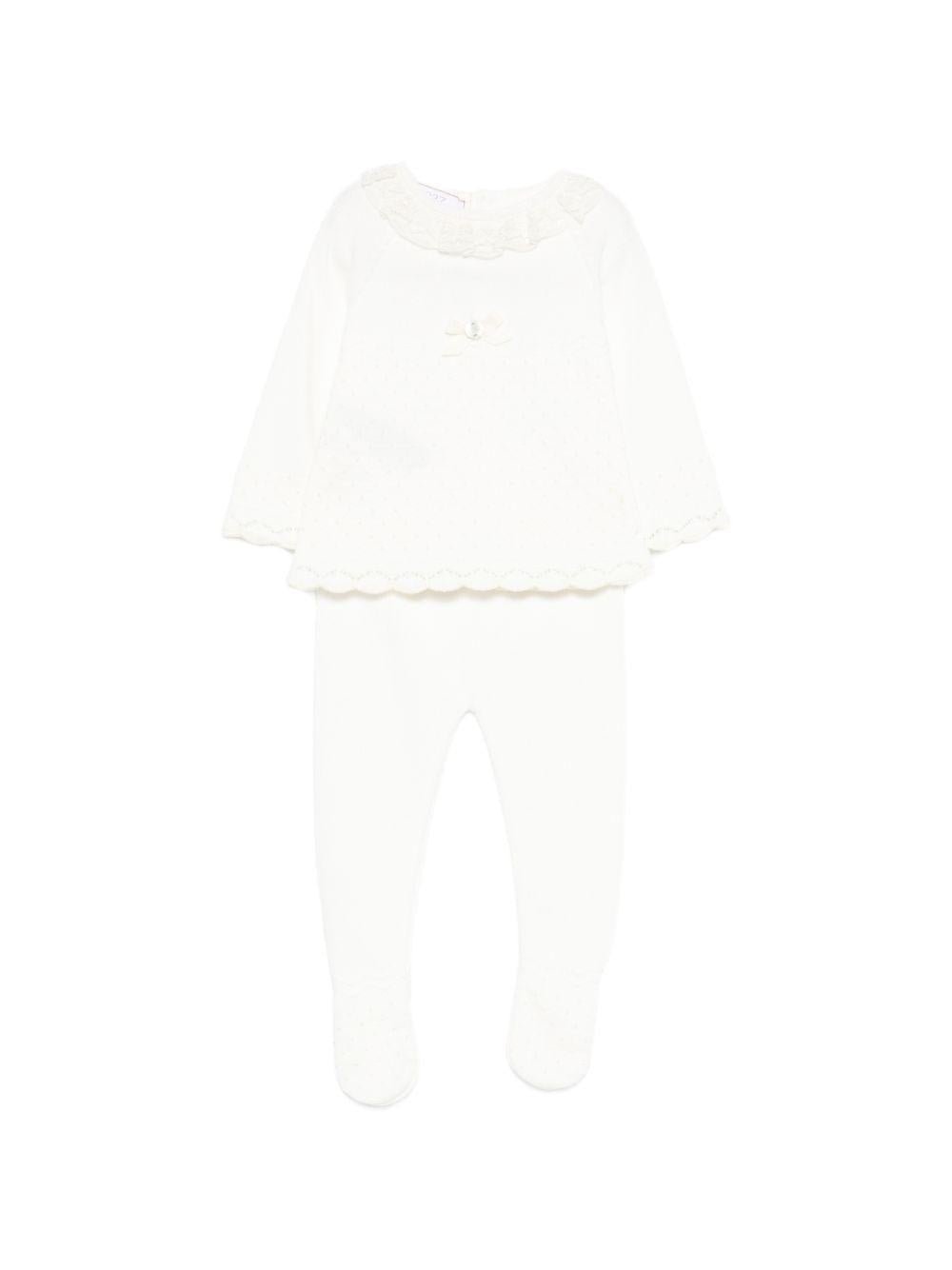 Set maglia con pantaloni per neonata Paz Rodriguez avorio con finitura in pizzo - Rubino Kids