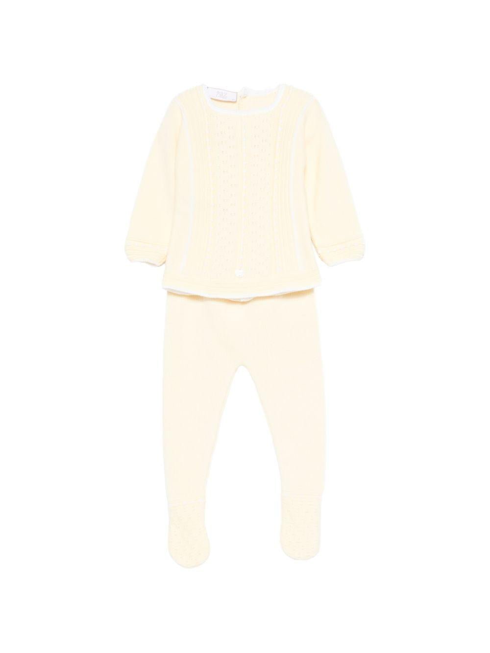 Set maglia con pantaloni per neonata Paz Rodriguez giallo con lavorazione in maglia a coste - Rubino Kids