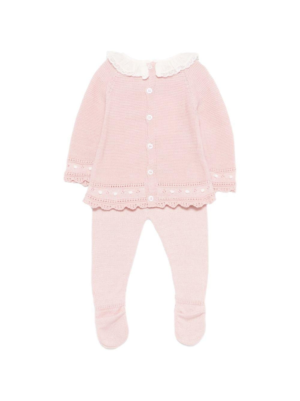 Set maglioncino e pantaloni per neonata Paz Rodriguez rosa con colletto in pizzo - Rubino Kids