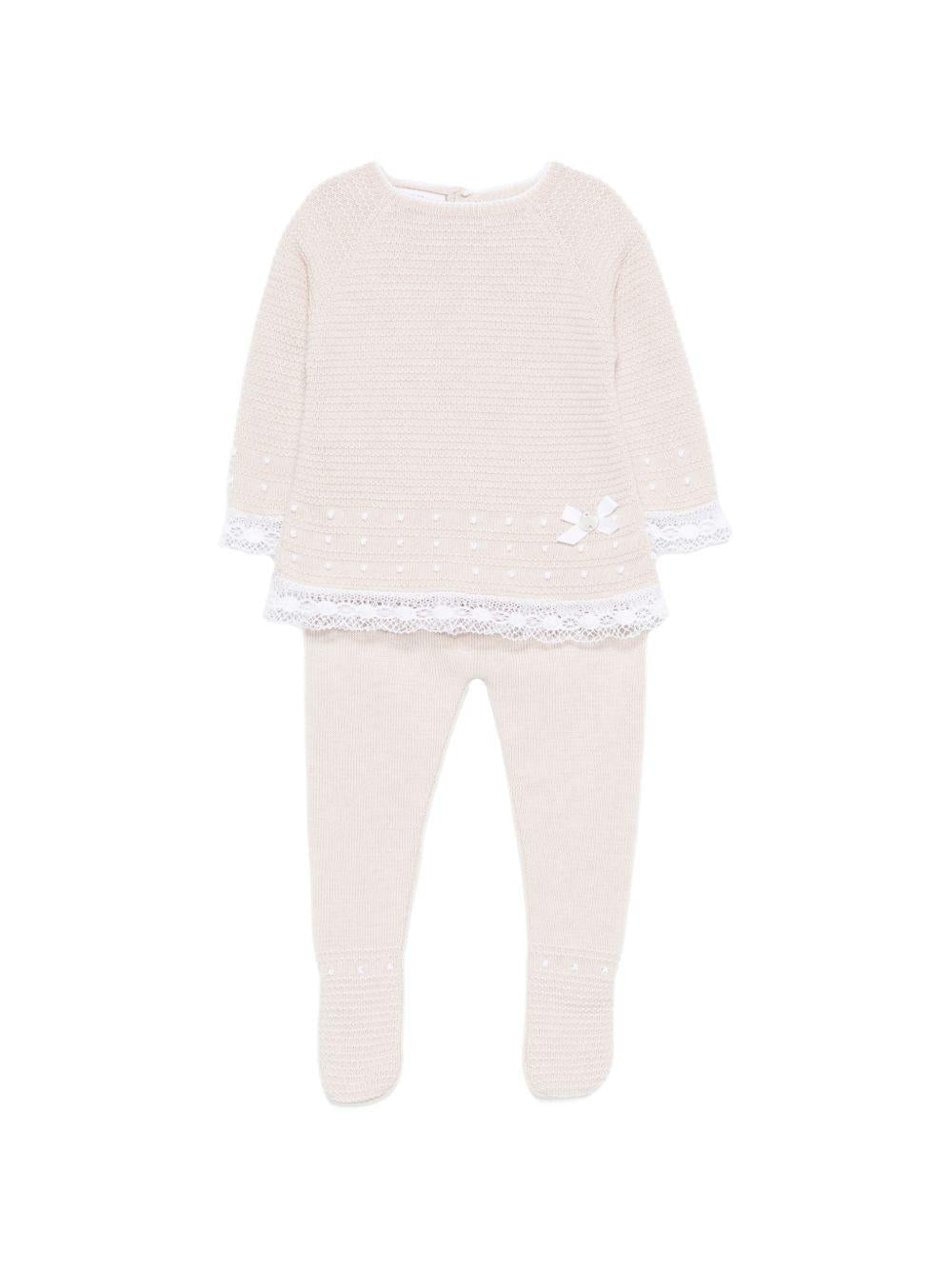 Set maglioncino e pantaloni per neonati Paz Rodriguez beige con dettagli a pois - Rubino Kids