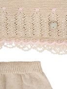 Set maglione e pantaloni per neonata Paz Rodriguez beige con bordo in pizzo - Rubino Kids