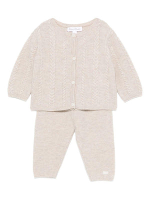 Set maglione e pantaloni per neonata Tartine Et Chocolat beige con orli a coste