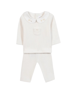 Set maglione e pantaloni per neonata Tartine Et Chocolat bianco con colletto alla Peter Pan