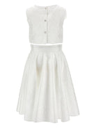 Set per bambina top e gonna Monnalisa bianca con applicazioni a fiore - Rubino Kids