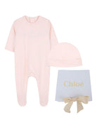 Set per neonata Chloé Kids rosa con logo ricamato - Rubino Kids