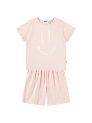 Luvis Pajama Set for Girls, Pink Molo with Smile Print