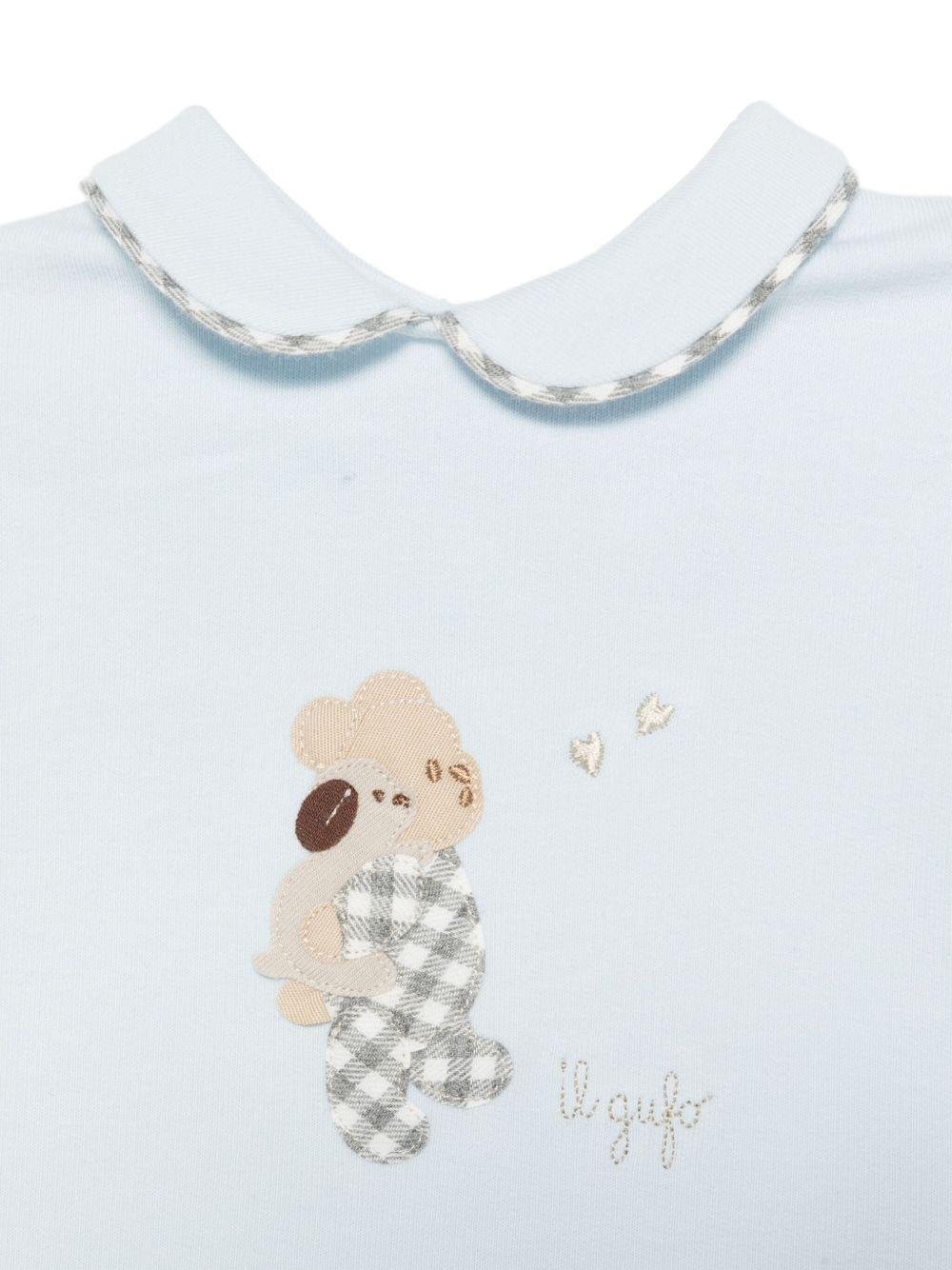 Set pigiama per neonato Il Gufo azzurro con ricami animali sul davanti - Rubino Kids