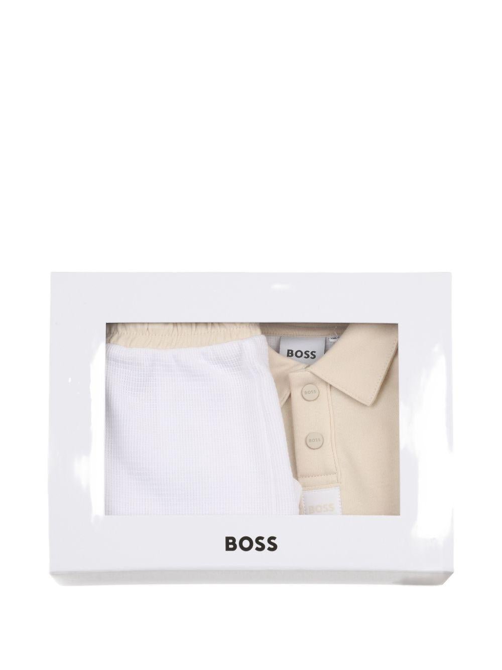 Set polo e shorts per neonato BOSS Kids bianco con logo - Rubino Kids