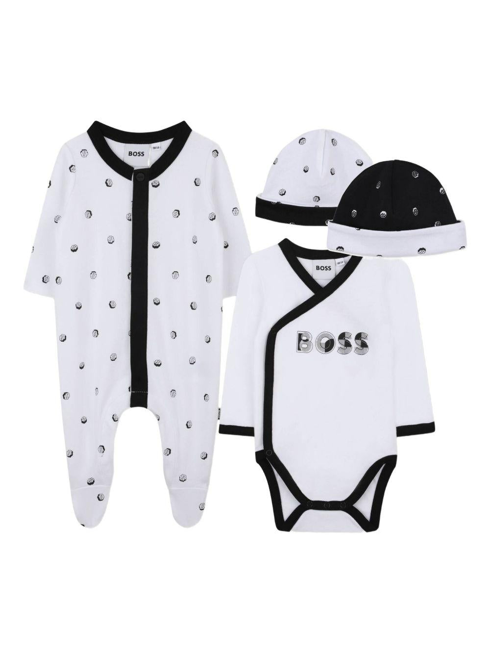 Set quattro pezzi tutine e cappelli BOSS Kids bianco con dettaglio con logo metallico - Rubino Kids