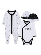 Set quattro pezzi tutine e cappelli BOSS Kids bianco con dettaglio con logo metallico - Rubino Kids