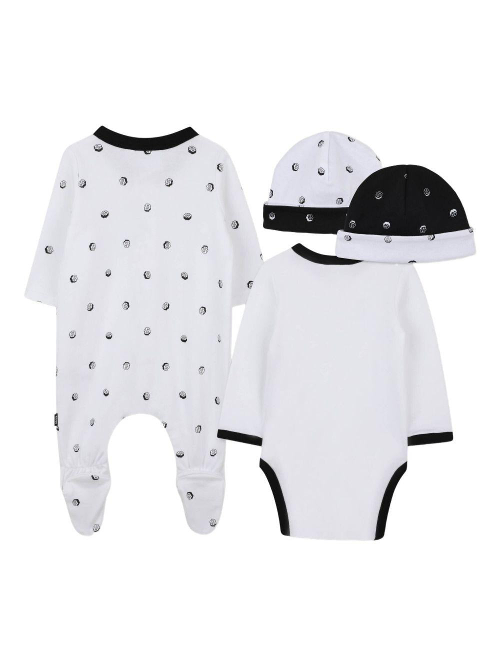Set quattro pezzi tutine e cappelli BOSS Kids bianco con dettaglio con logo metallico - Rubino Kids