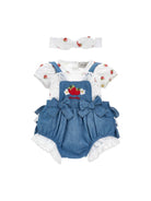 Set salopette, fascia e body per neonata Monnalisa bianco e in denim con ricamo - Rubino Kids