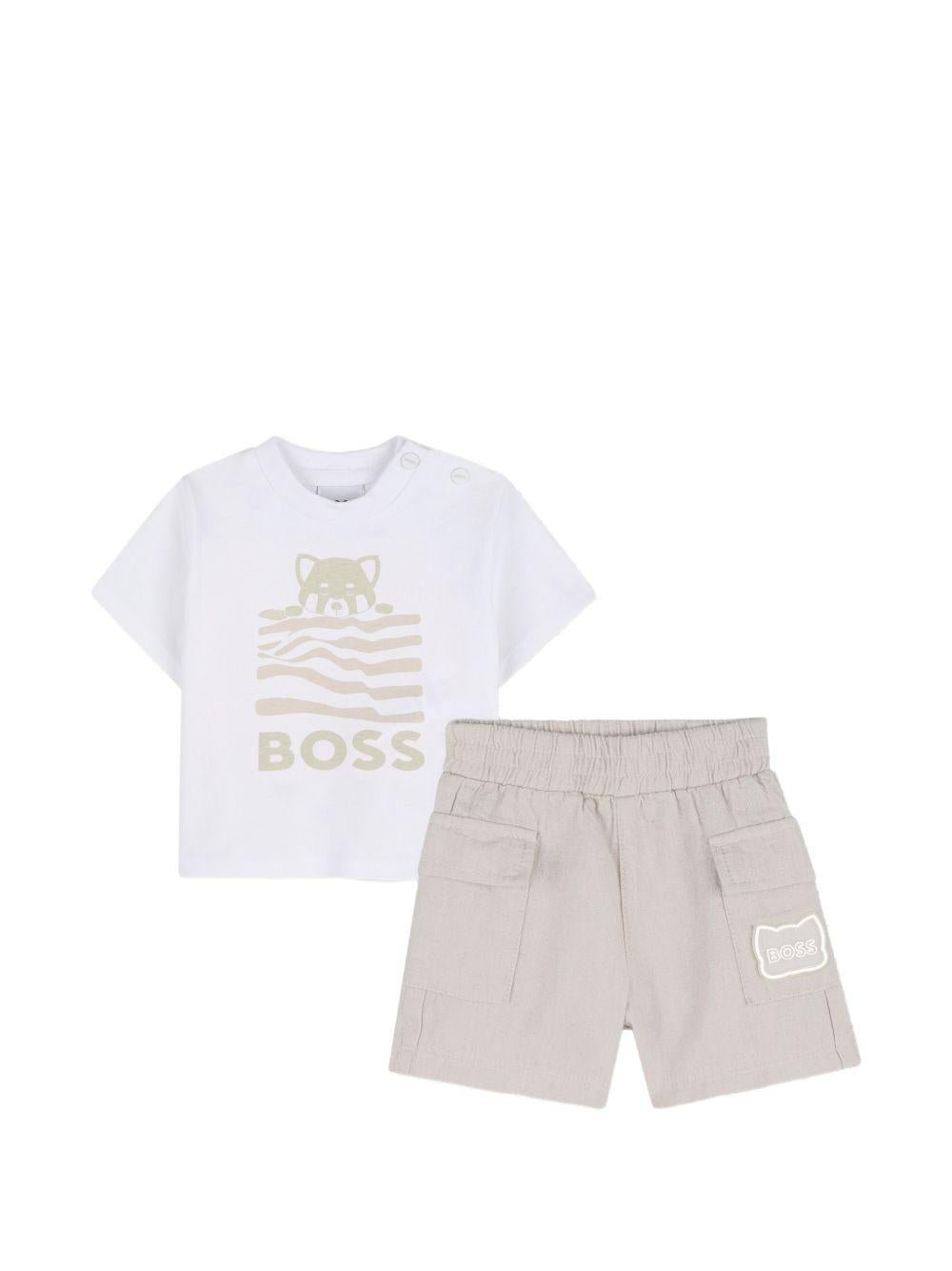 Set t-shirt con shorts per neonato Boss Kids bianco con logo - Rubino Kids