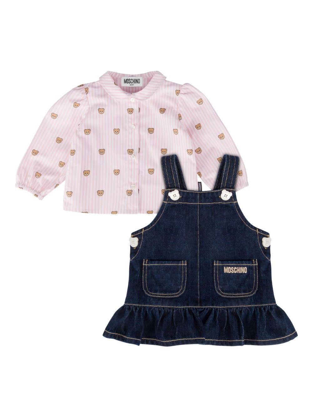 Set t-shirt e abito per neonata Moschino Kids multicolore con stampa orso - Rubino Kids