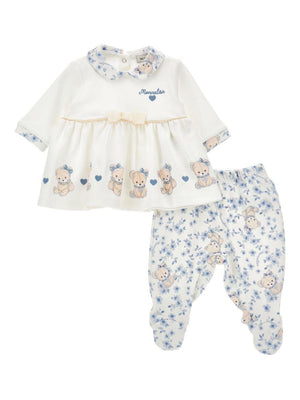 Monnalisa multicoloured t-shirt and trousers set for newborns with bow detail