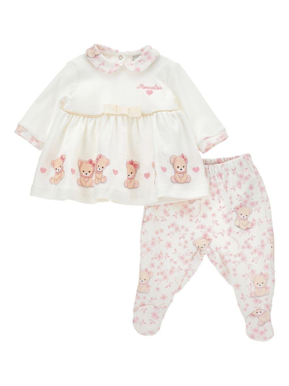 Set t-shirt e pantaloni per neonata Monnalisa rosa con stampa a fiori - Rubino Kids