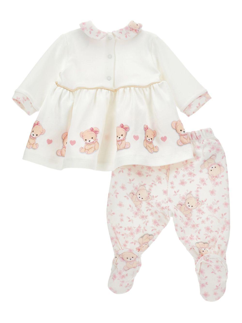 Set t-shirt e pantaloni per neonata Monnalisa rosa con stampa a fiori - Rubino Kids