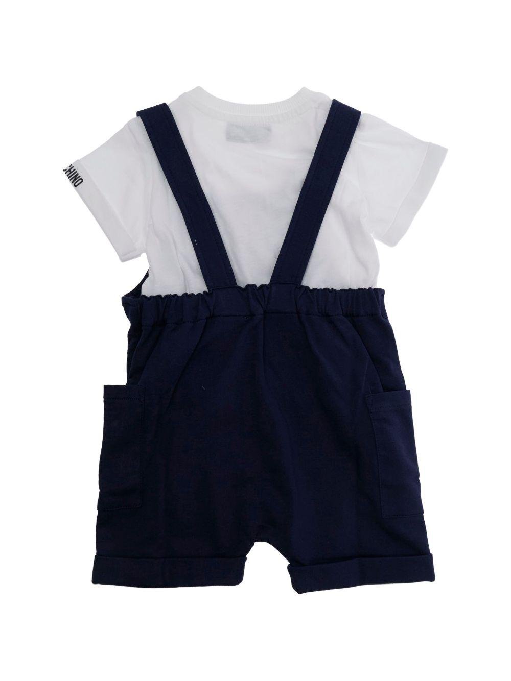 Set t-shirt e salopette per neonato Moschino Kids blu con stampa Teddy Bear - Rubino Kids