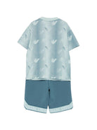 Set t-shirt e short per bambino Emporio Armani Kids blu con stampa aquila all - over - Rubino Kids