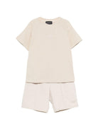 Set t-shirt e shorts per bambino Emporio Armani Kids beige con applicazione logo sul davanti - Rubino Kids