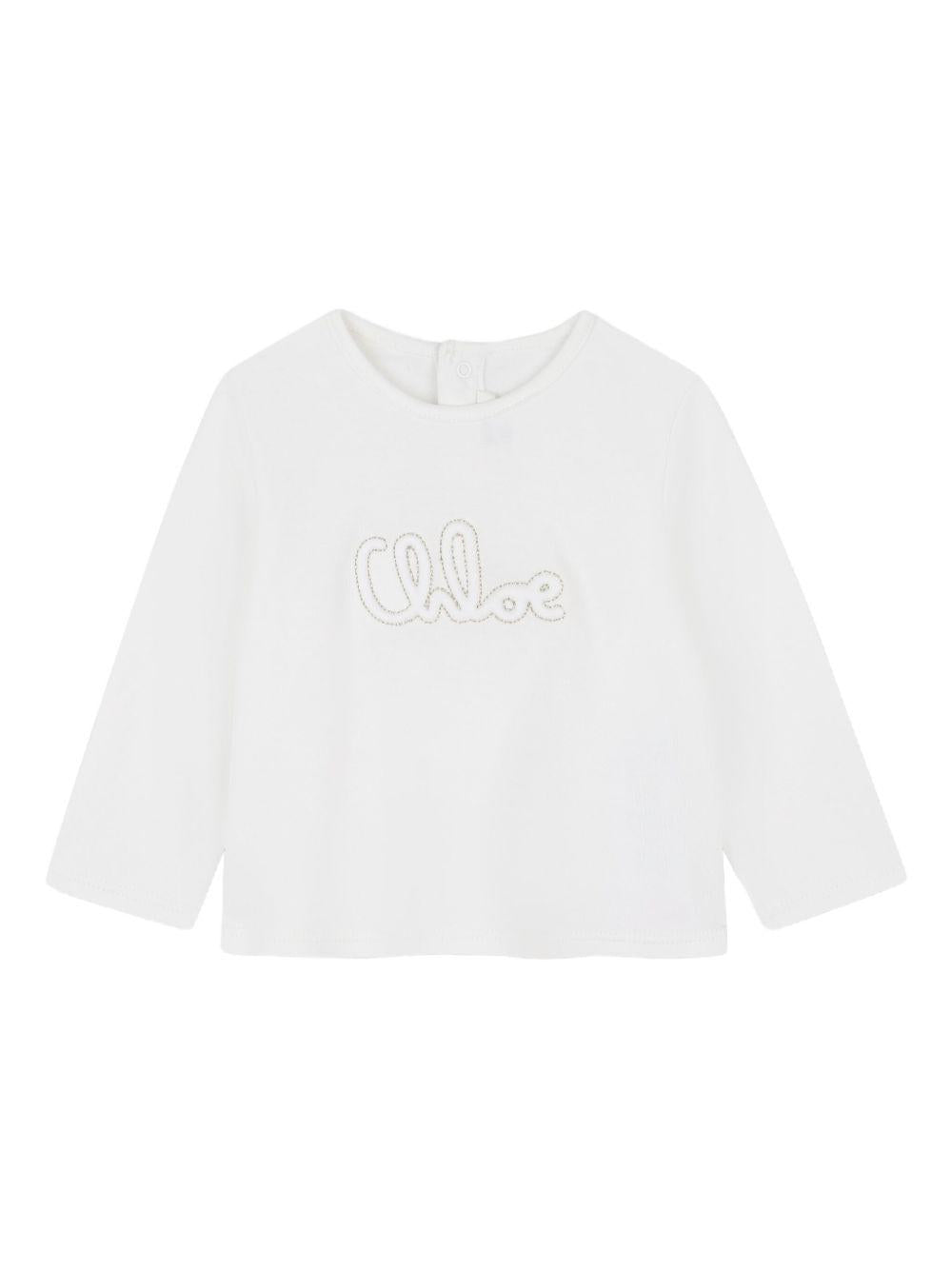 Set t-shirt e shorts per neonata Chloé Kids multicolore con logo ricamato - Rubino Kids