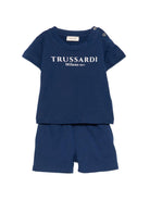 Set t-shirt e shorts per neonato TRUSSARDI JUNIOR blu con stampa logo - Rubino Kids
