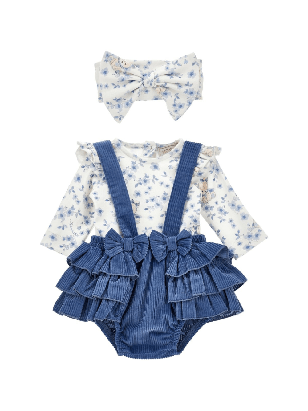 Set t-shirt shorts e fascia per neonata Monnalisa azzurro con chiusura con abbottonatura a pressione - Rubino Kids