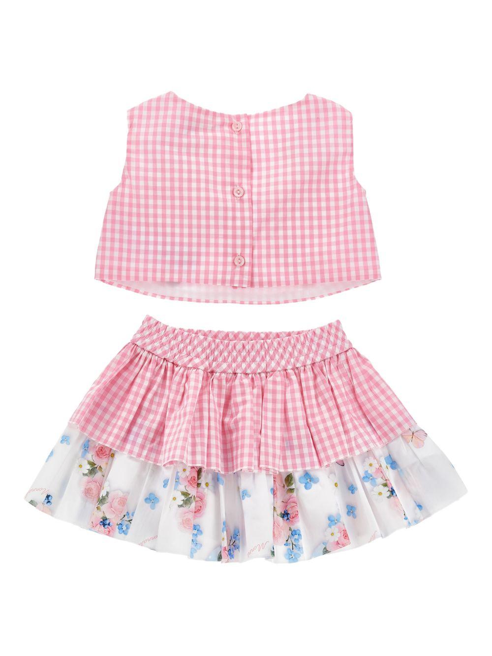 Set top con gonna per neonata Monnalisa rosa con motivo a quadretti - Rubino Kids