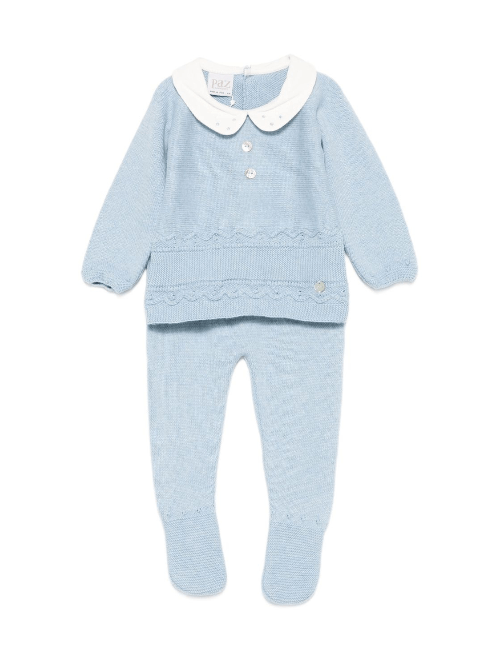 Set top e pantaloni in maglia per neonato Paz Rodrìguez azzurro con colletto alla Peter Pan - Rubino Kids