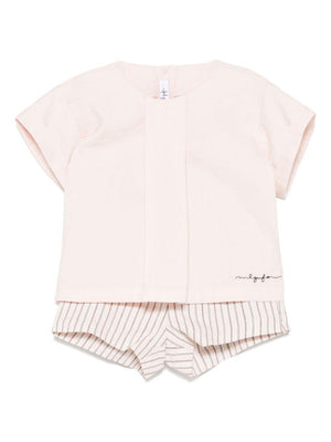 Set top e shorts a righe per neonata Il Gufo rosa con vita elasticizzata