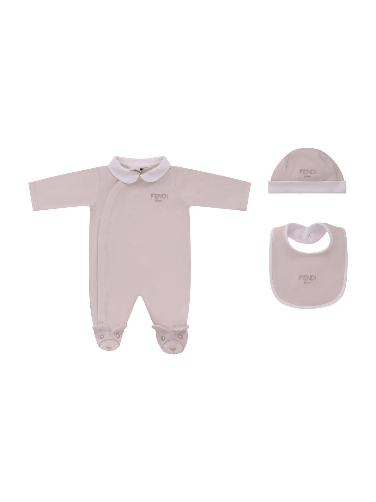 Set tre pezzi per neonata Fendi Kids beige con logo Fendi - Rubino Kids